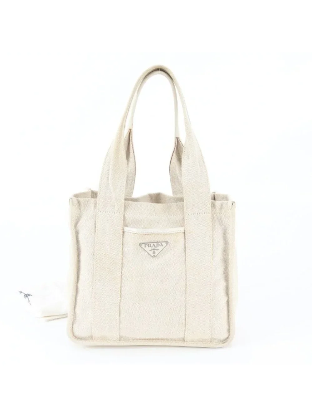 Prada Triangle Logo Leather Canvas Handbag Tote